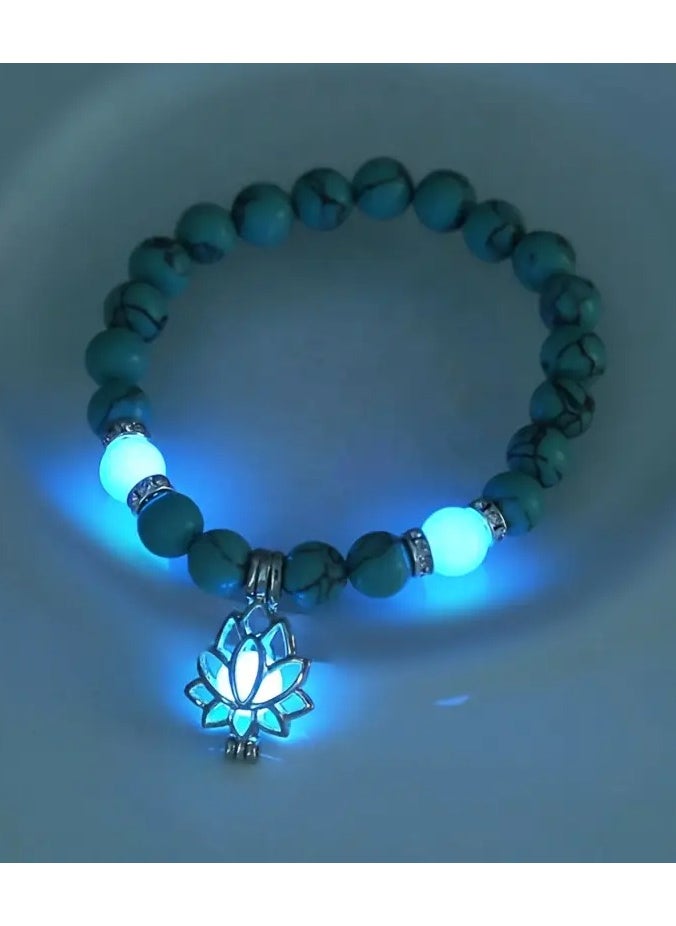 Generic 1pc Natural Stone Bracelet, Yoga Luminous Glow In The Dark Bracelet, Lotus Charm Beads Jewelry For Men Wen Jewelry Gifts  - Image 1