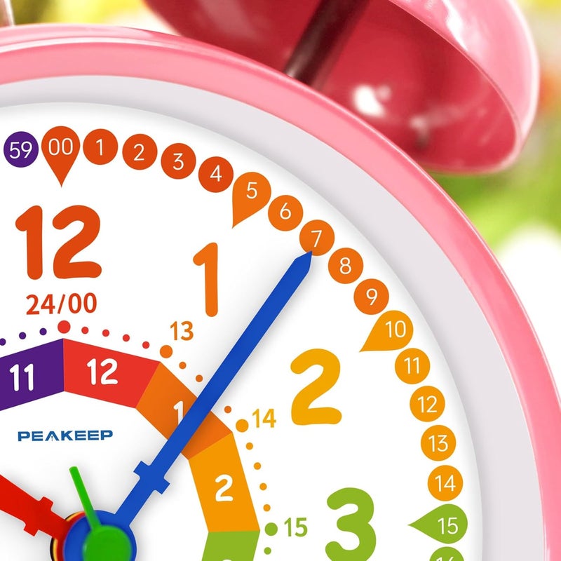 Peakeep Loud Analog Alarm Clock for Kids Learning Telling Time Teaching, 4.5" Twin Bell Alarm Clock Battery Operated for Heavy Sleepers Adults Teenagers Kids - Image 3
