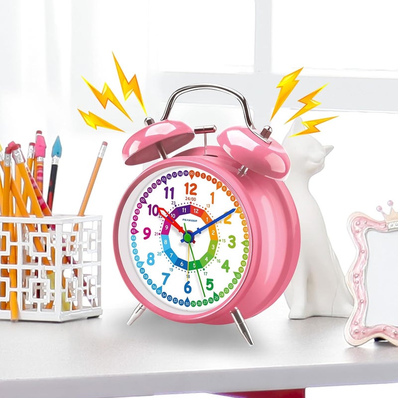 Peakeep Loud Analog Alarm Clock for Kids Learning Telling Time Teaching, 4.5" Twin Bell Alarm Clock Battery Operated for Heavy Sleepers Adults Teenagers Kids - Image 2
