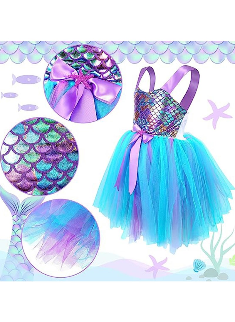 Captaintech Mermaid Tutu Dress for Girls, Kids Mermaid Costume Outfits with Headband and Bag, Princess Dress Up Sequined Mesh Skirt for Birthday Party, Prom, Gift  M  - Image 2