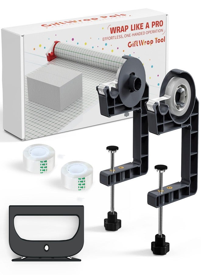 MONMEE Tabletop Gift Wrapping Tool with Tape Dispenser & Cutter-2 Pack Adjustable Wrapping Paper Table Clamps with 2 Tapes-Perfect for Valentine's Day, Holidays, and Crafting - Image 1