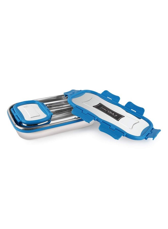 Cello CELLO Click it Steel Insulated Lunch Box, Big, 1024ml, Blue | 2 Container Tiffin for Adults | Snacks Tiffin for Kids with Veg Box | Leak-Proof & Unbreakable Lid | Ideal for Office, School, College  - Image 3