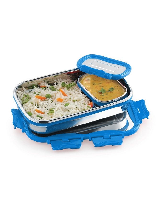 Cello CELLO Click it Steel Insulated Lunch Box, Big, 1024ml, Blue | 2 Container Tiffin for Adults | Snacks Tiffin for Kids with Veg Box | Leak-Proof & Unbreakable Lid | Ideal for Office, School, College  - Image 1