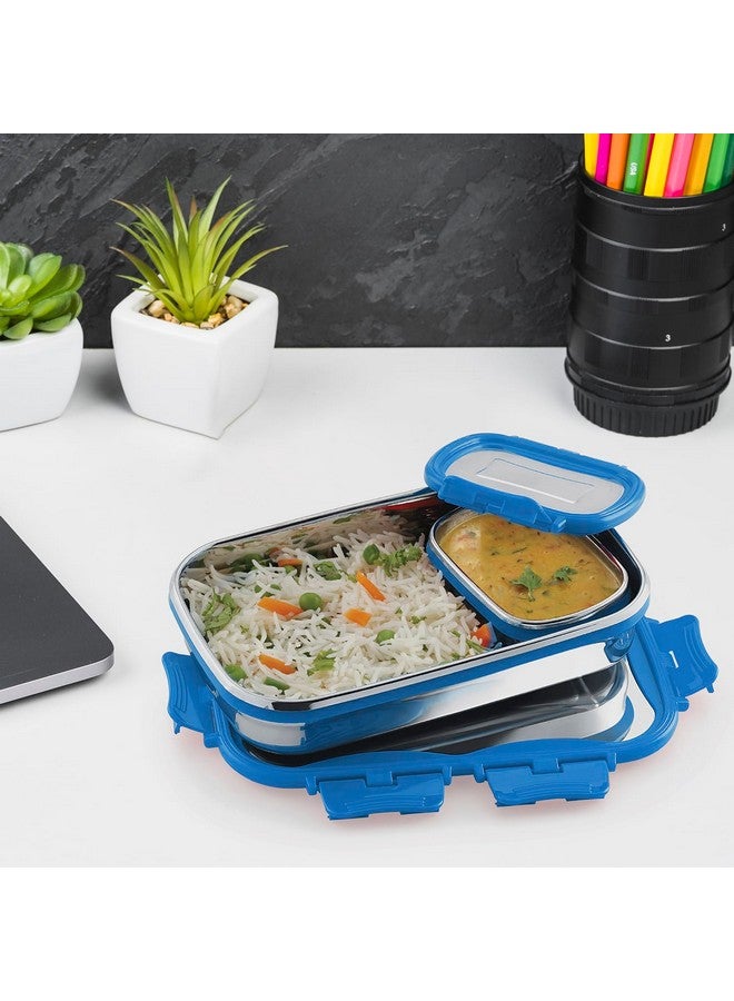 Cello CELLO Click it Steel Insulated Lunch Box, Big, 1024ml, Blue | 2 Container Tiffin for Adults | Snacks Tiffin for Kids with Veg Box | Leak-Proof & Unbreakable Lid | Ideal for Office, School, College  - Image 2