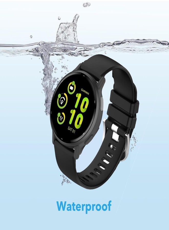 عبوة من قطعتين من الأساور المقاومة للماء متوافقة مع ساعات Garmin Vivoactive 6 / Garmin Vivoactive 5 / Garmin Vivoactive 3 / Garmin forerunner 165، سوار معصم رياضي كلاسيكي ناعم بديل مقاس 20 مم (أسود/أسود) - Image 2