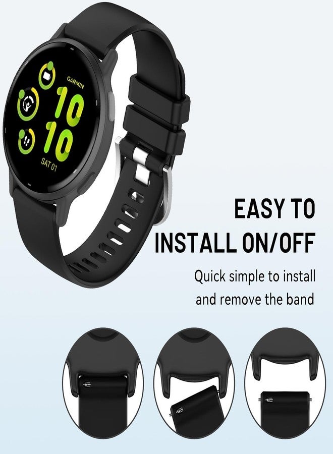 عبوة من قطعتين من الأساور المقاومة للماء متوافقة مع ساعات Garmin Vivoactive 6 / Garmin Vivoactive 5 / Garmin Vivoactive 3 / Garmin forerunner 165، سوار معصم رياضي كلاسيكي ناعم بديل مقاس 20 مم (أسود/أسود) - Image 5