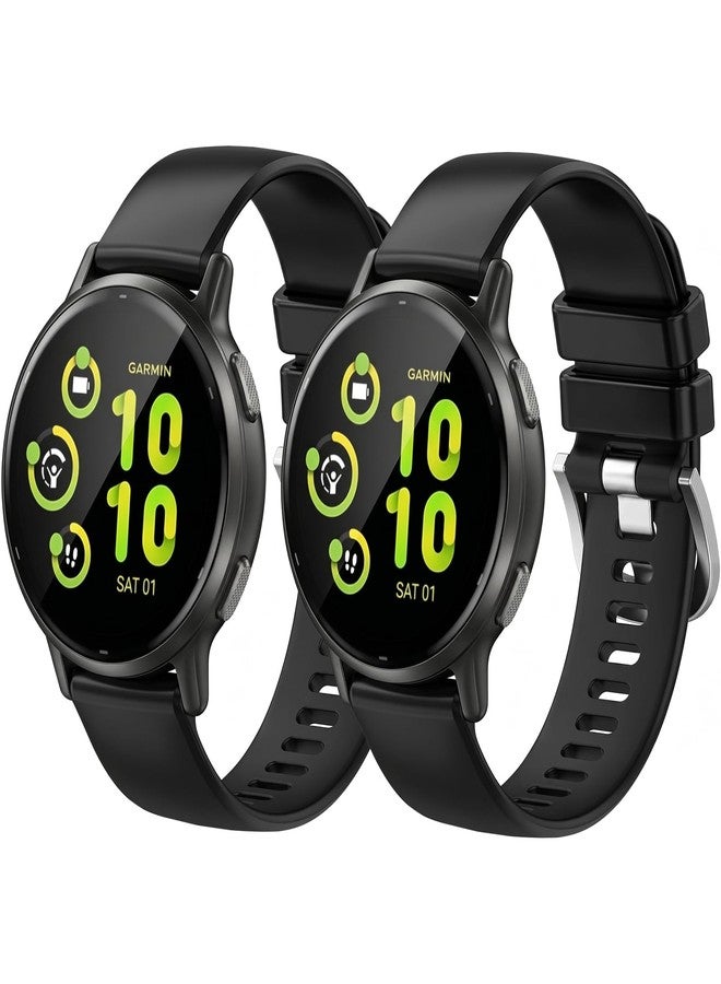 عبوة من قطعتين من الأساور المقاومة للماء متوافقة مع ساعات Garmin Vivoactive 6 / Garmin Vivoactive 5 / Garmin Vivoactive 3 / Garmin forerunner 165، سوار معصم رياضي كلاسيكي ناعم بديل مقاس 20 مم (أسود/أسود) - Image 1