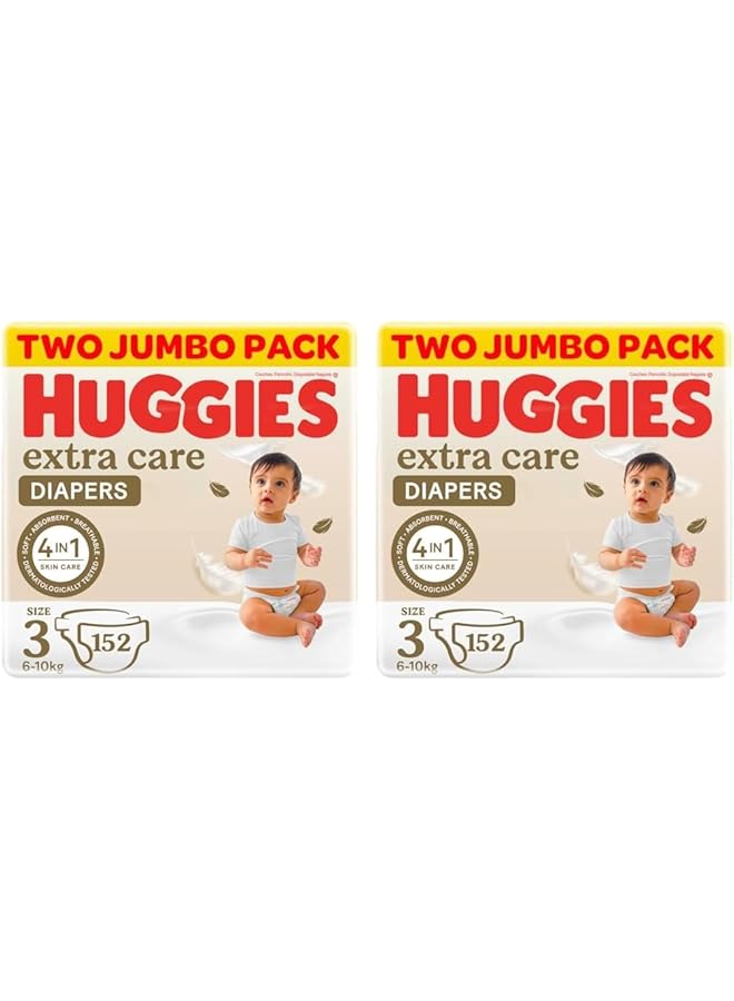 HUGGIES Extra Care Size 3 4 9 Kg Twin Jumbo Pack 152 Diapers (Pack Of 2) - Image 1