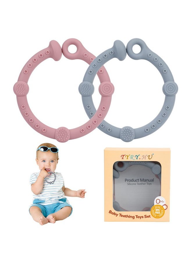 TYRY.HU Teething Ring 2 Pack, Baby Teething Toys for Babies 0-6 Months,BPA Free Soft and Textured Openable Sensory Teether Ring Silicone Teether Relief Soothing Sore Gums Chew Infant Toys(Pink+Grey) - pzsku/Z14A460799839B28AF40CZ/45/_/1737031317/2b552e71-fade-45ee-bccf-24c070d3f705