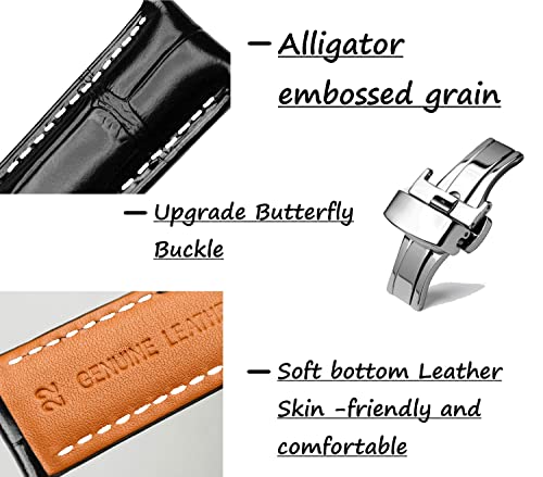 MORANO Moran Quick Release Leather Watch Bands Deployment Butterfly Buckle 18mm 20mm 22mm 24mm Blue Black Brown Calfskin Replacement Watch Strap for Men & Women - Image 5
