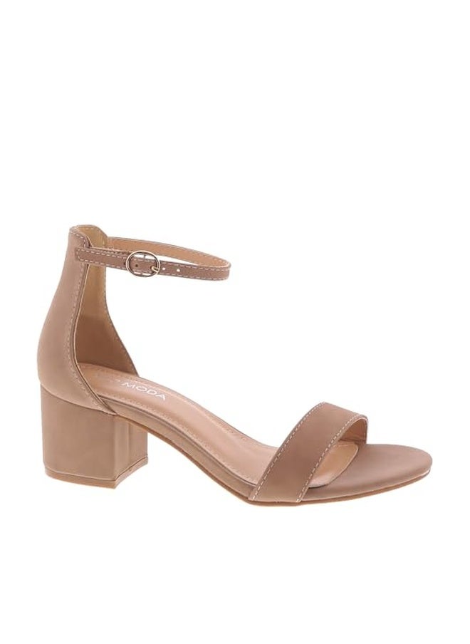TOP Moda Darcie-1 Ankle Strap Dressy High Heel Sandal, Non-slip Sole, For Wedding, Party, Prom, Evening Wear, or Any Occasion, Sleek Style Block Heel Sandals, Taupe Nubuck, 8.5 - Image 1