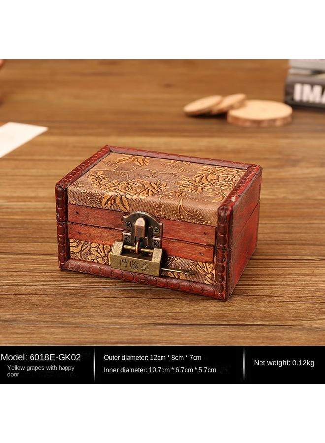 Bluejw European Style Vintage Jewelry Storage Wooden Box Antique Handmade Old Square Product Packaging Wooden Box Can Be Locked - Image 1