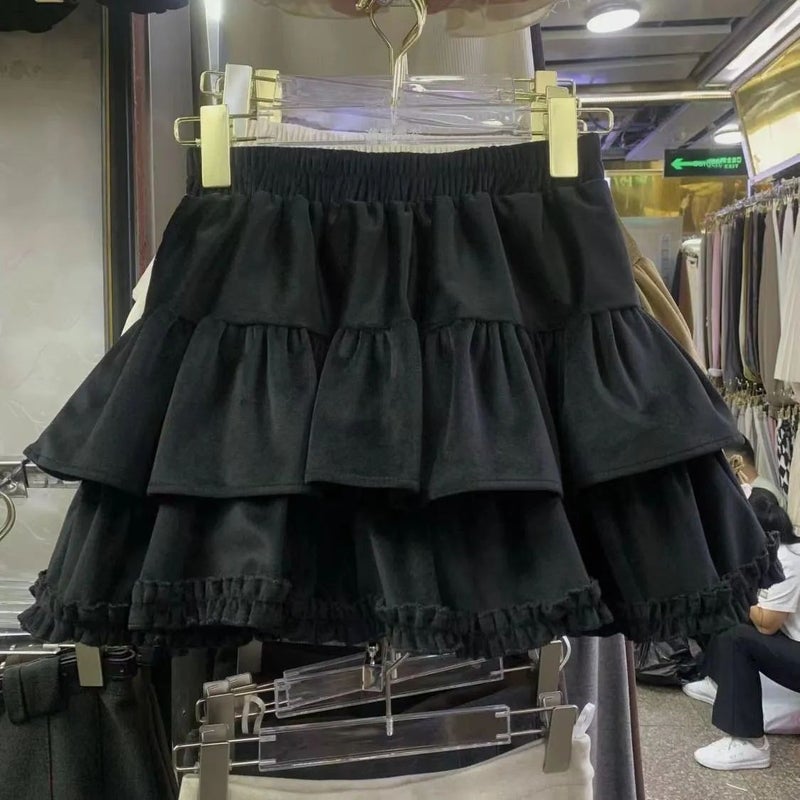 Girls Layered Ruffle Cake Skirt with Safety Shorts Noirnoir  - Image 1