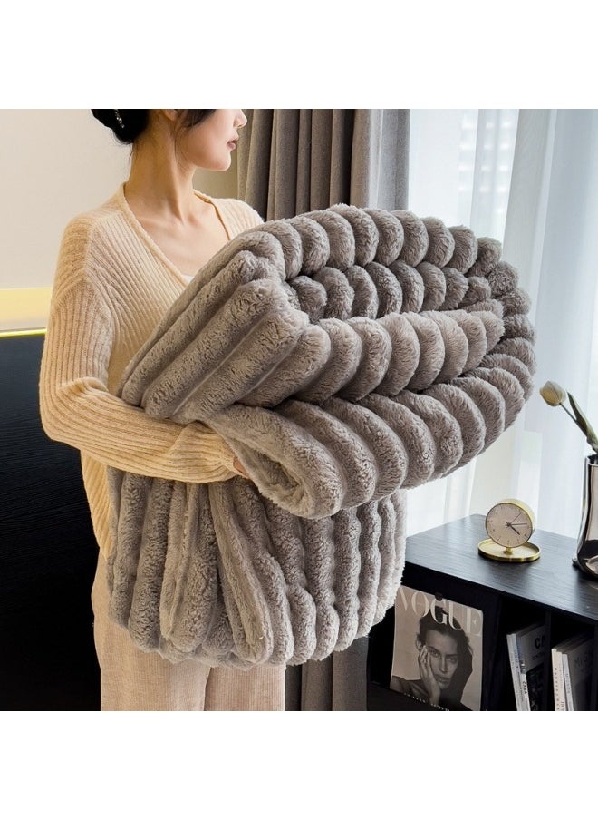 GGEROU Soft Fluffy Throw Blanket, Super Cozy and Warm Fleece Blanket Rabbit Plush Double Thickness Blanket for Bed Sofa Couch Chair 200x230cm Grey  - Image 1