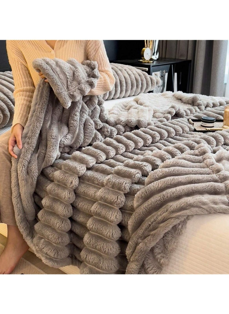GGEROU Soft Fluffy Throw Blanket, Super Cozy and Warm Fleece Blanket Rabbit Plush Double Thickness Blanket for Bed Sofa Couch Chair 200x230cm Grey  - Image 2