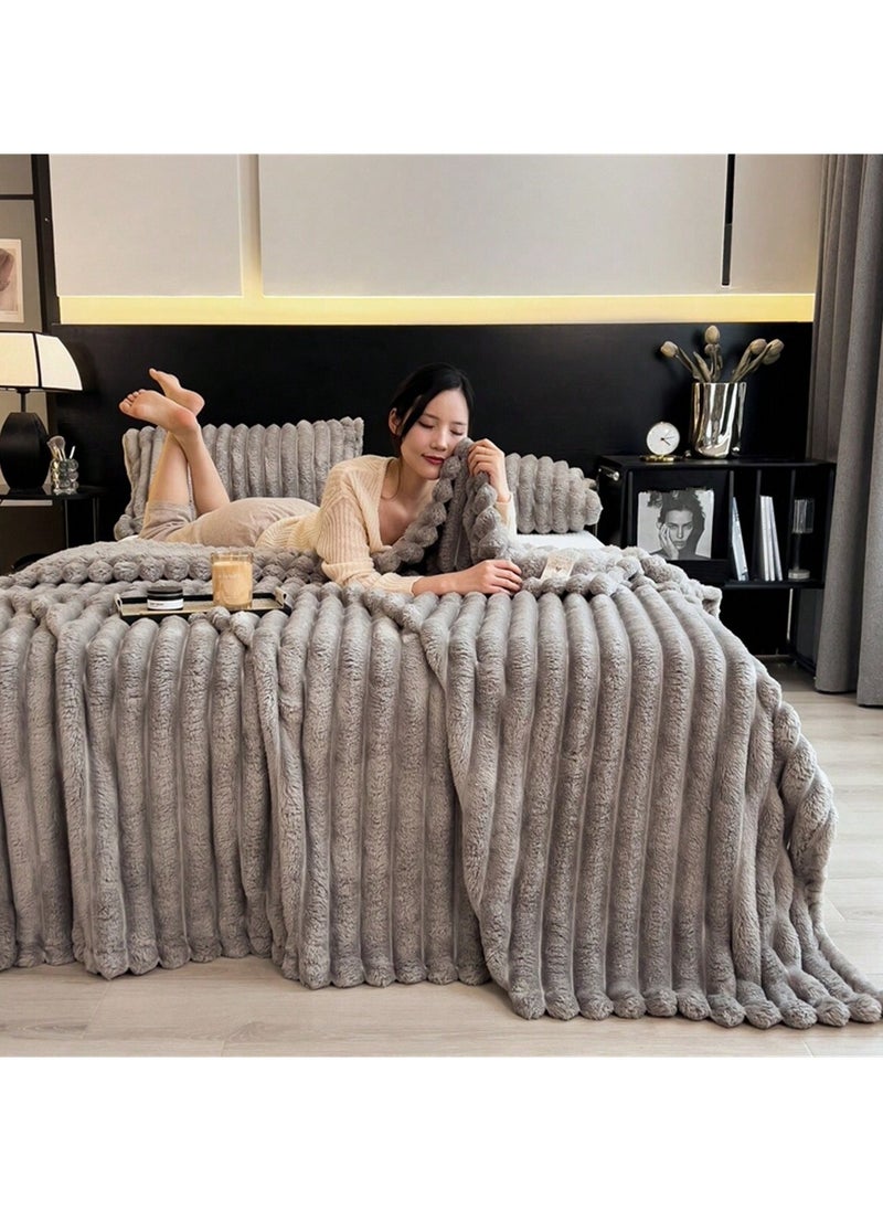 GGEROU Soft Fluffy Throw Blanket, Super Cozy and Warm Fleece Blanket Rabbit Plush Double Thickness Blanket for Bed Sofa Couch Chair 200x230cm Grey  - Image 5