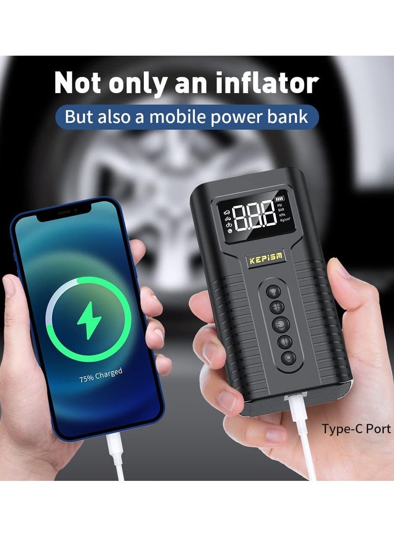 Generic Tire Inflator Portable Air Compressor Dual Power Supply Air Pump for Car Tires Accurate Pressure LCD Display Compact Air Inflator with LED Light for Car Bike Motorcycle Ball  - Image 4