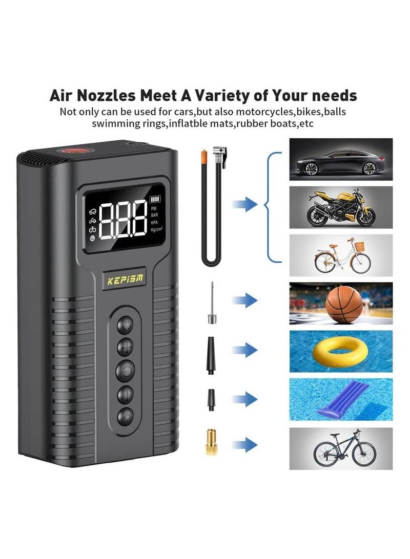 Generic Tire Inflator Portable Air Compressor Dual Power Supply Air Pump for Car Tires Accurate Pressure LCD Display Compact Air Inflator with LED Light for Car Bike Motorcycle Ball  - Image 3