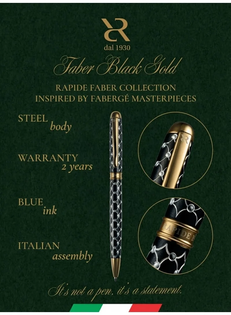 Ancora Ancora Rapide Faber Yellow Gold Black Ballpoint Pen | Luxury Italian Pen | Faberge Inspired | Handcrafted Design
