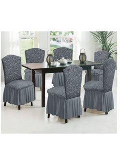 Fabienne 6-Piece Woven Jacquard Stretch Fit Dining Chair Covers Set Grey  - Image 1