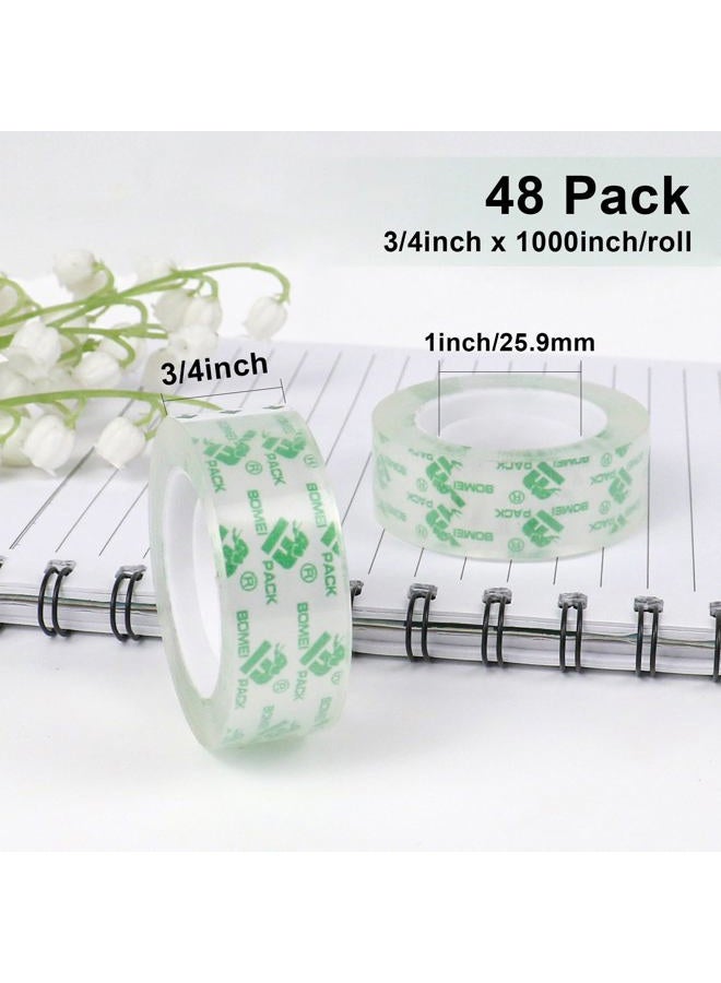 BOMEI PACK 48 Rolls Crystal Clear Transparent Tape, Stationery Tape Refills Rolls for Dispenser, 3/4 in x 1000 in,1 inch Core, Gift Wrapping Tape for Office, School and Home, - Image 2