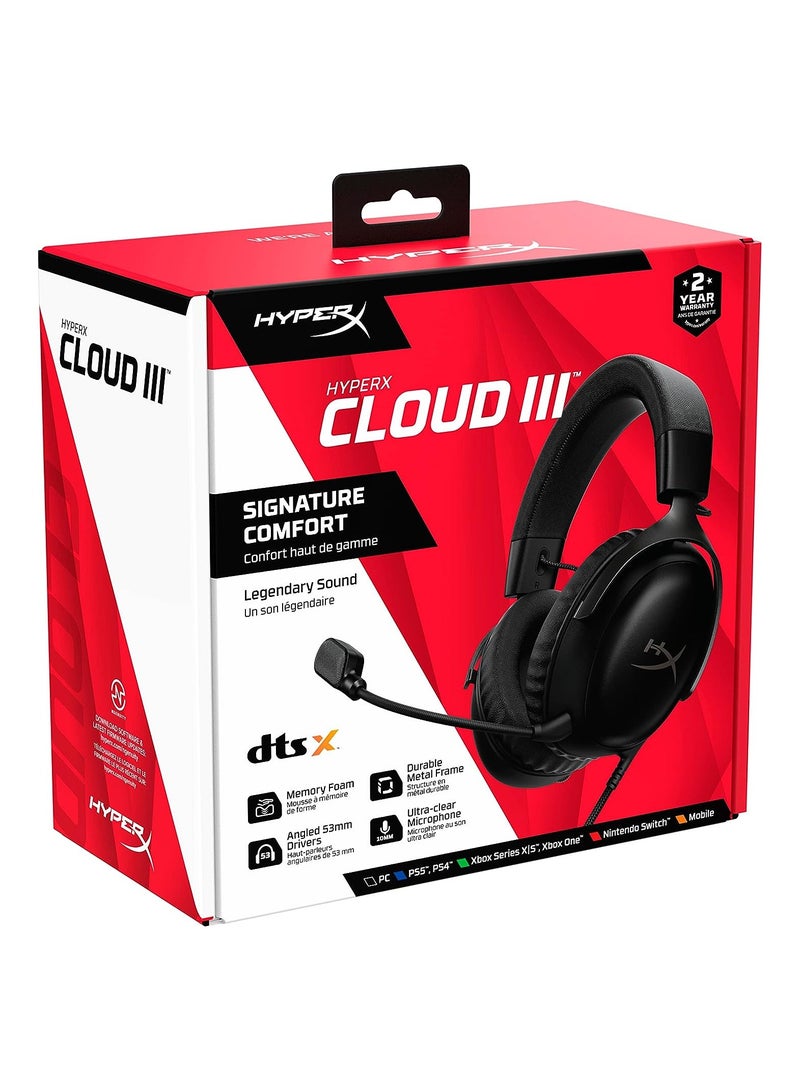 HYPERX Cloud III Wired Gaming Headset, For PC / PS5 / Xbox Series, Angled 53mm Drivers, Noise Cancelling, With LED Mic Mute Indicator, 10Hz-21kHz Frequency Response, Black | 727A8AA - Image 4