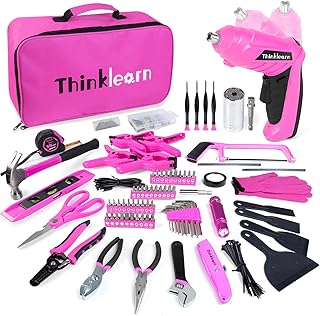 ThinkLearn Pink Tool Set, 205 Piece Home Tool Kit with 3.6V Electric Screwdriver and Universal Sockets Tools, Pink Tool - Image 1