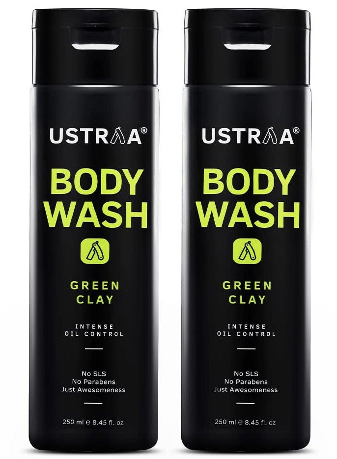 أوسترا غسول الجسم من أوسترا بالطين الأخضر، 250 مل، مجموعة مكونة من عبوتين للتحكم المكثف في الزيت وإزالة الزيوت الزائدة - Image 1