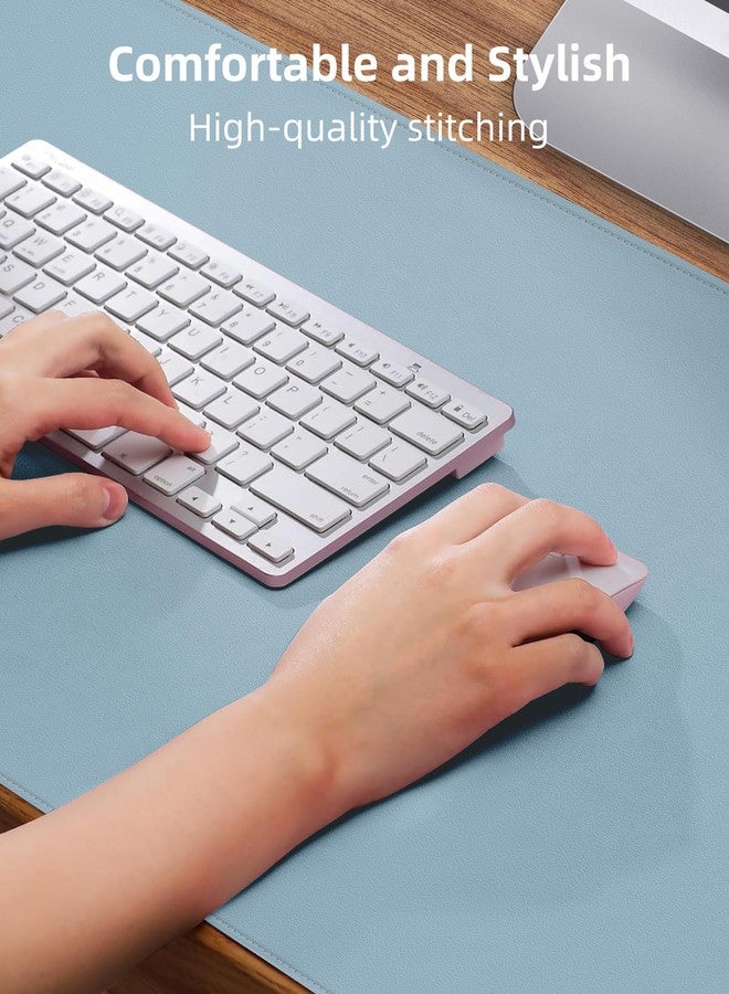 AFIING Leather Desk Pad Protector, Mouse Pad, Office Desk Mat, Non-Slip PU Leather Desk Blotter, Laptop Desk Pad, Waterproof Desk Writing Pad for Office and Home (Light Blue, 31.5" x 15.7") - Image 3