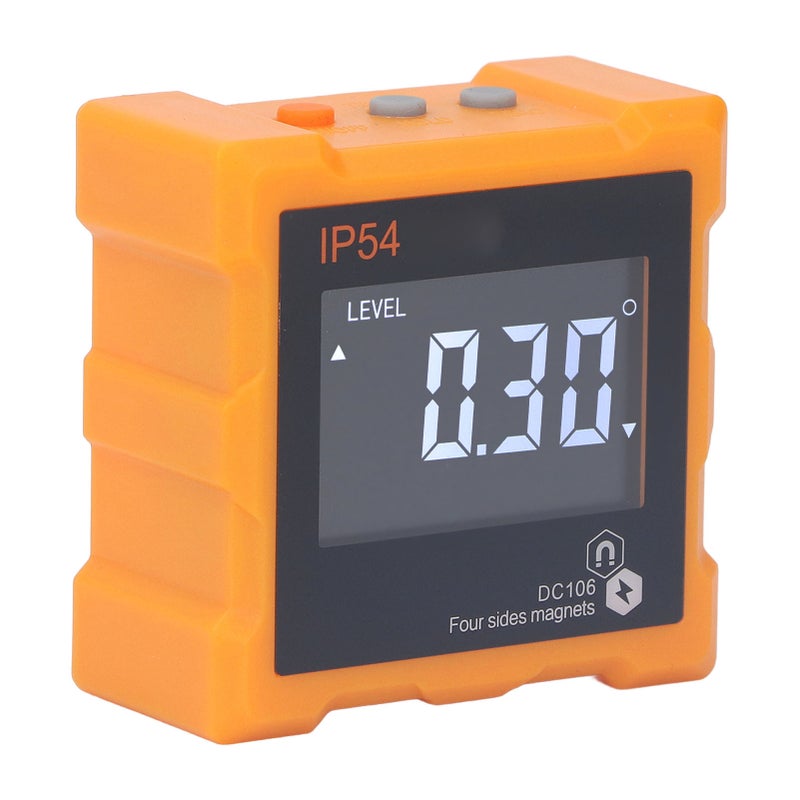 IP54 Angle Finder 4x90° LCD Digital Display 4 Side Strong Magnetic Angle Gauge Inclinometer 360° 1300mAh Orange - Image 3
