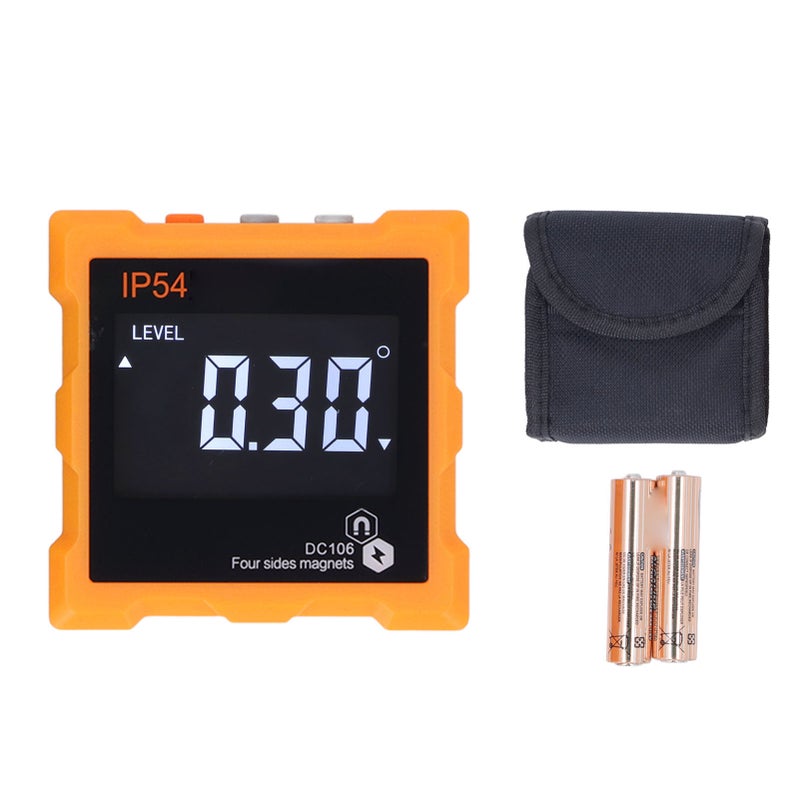 IP54 Angle Finder 4x90° LCD Digital Display 4 Side Strong Magnetic Angle Gauge Inclinometer 360° 1300mAh Orange - Image 1