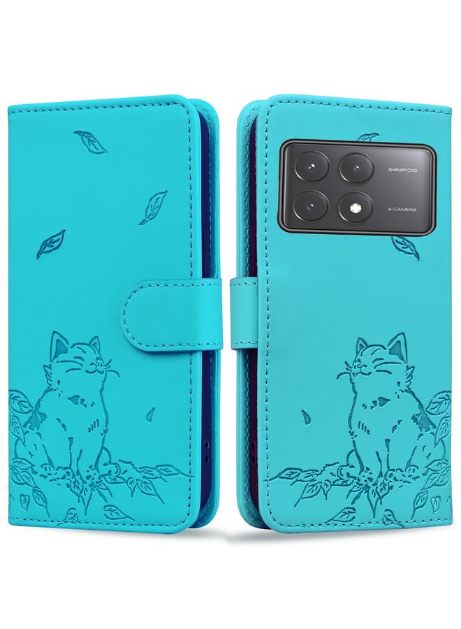 The Bros Case For Xiaomi Poco X6 5G Cute Cat Embossed Leather Phone Case