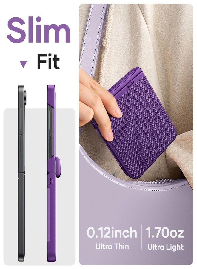 Vihibii جراب Vihibii النحيف لهاتف سامسونج جالاكسي Z Flip 7، مزود بحماية متينة للمفصلات وواقي شاشة خارجي وملمس مانع للانزلاق، غطاء هاتف متين مقاوم للصدمات لهاتف سامسونج Z Flip 7 5G 2025، لون بنفسجي داكن - Image 3