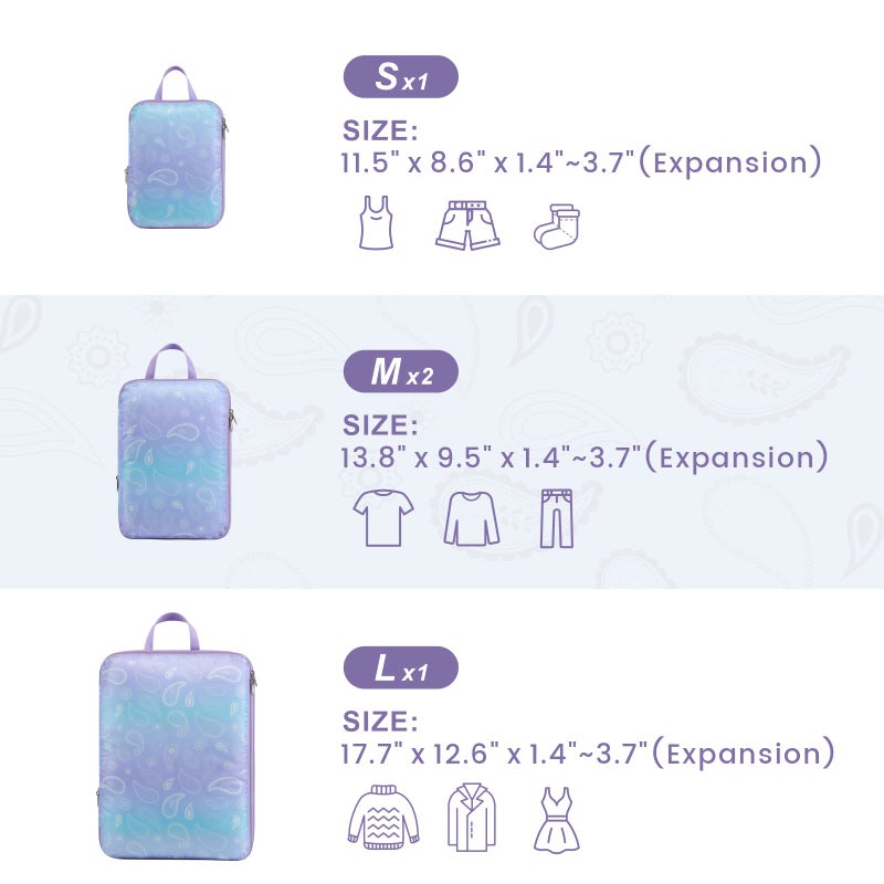Cambond Compression Packing Cubes for Travel Women - 4 Pack Luggage Suitcase Organizers Travel Essentials Accassories Bags Compression Cubes for Carry on Suitcases, Blue Purple Gradient - Image 3