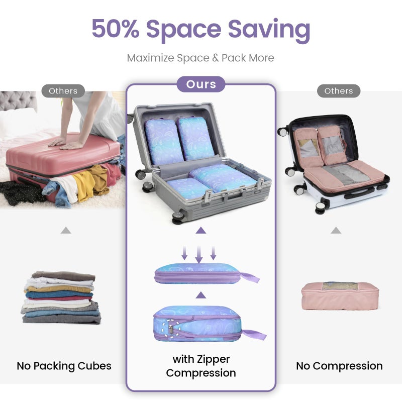 Cambond Compression Packing Cubes for Travel Women - 4 Pack Luggage Suitcase Organizers Travel Essentials Accassories Bags Compression Cubes for Carry on Suitcases, Blue Purple Gradient - Image 4