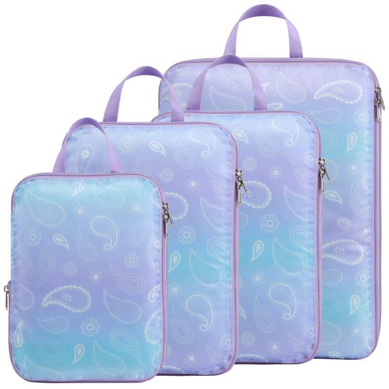 Cambond Compression Packing Cubes for Travel Women - 4 Pack Luggage Suitcase Organizers Travel Essentials Accassories Bags Compression Cubes for Carry on Suitcases, Blue Purple Gradient - Image 1