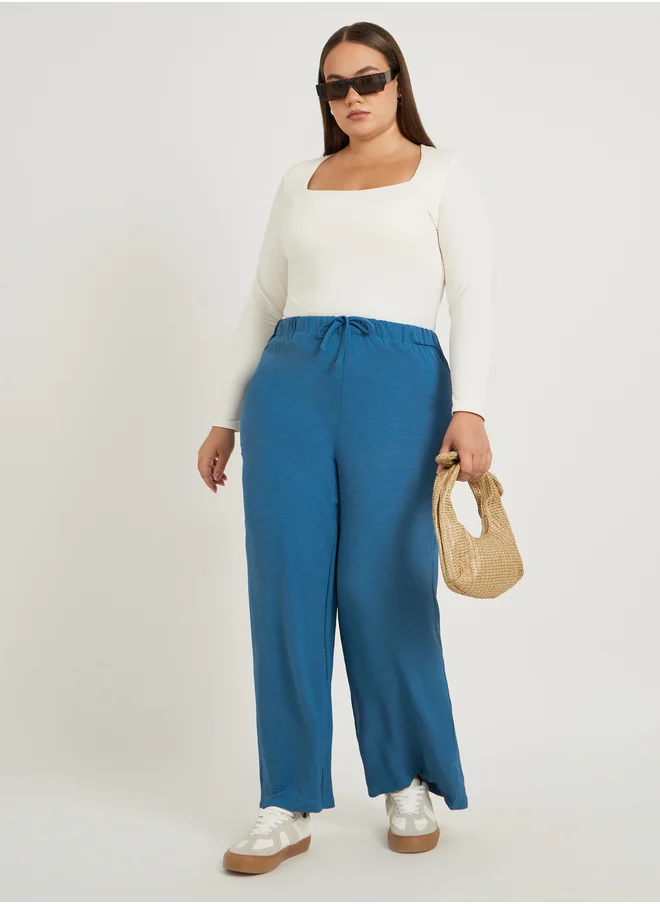 ستايلي Plus Size No Waistband Wide Leg Pants with Drawstring