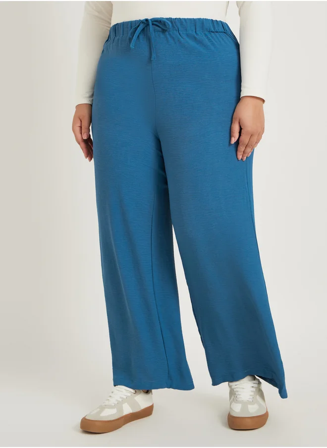 ستايلي Plus Size No Waistband Wide Leg Pants with Drawstring