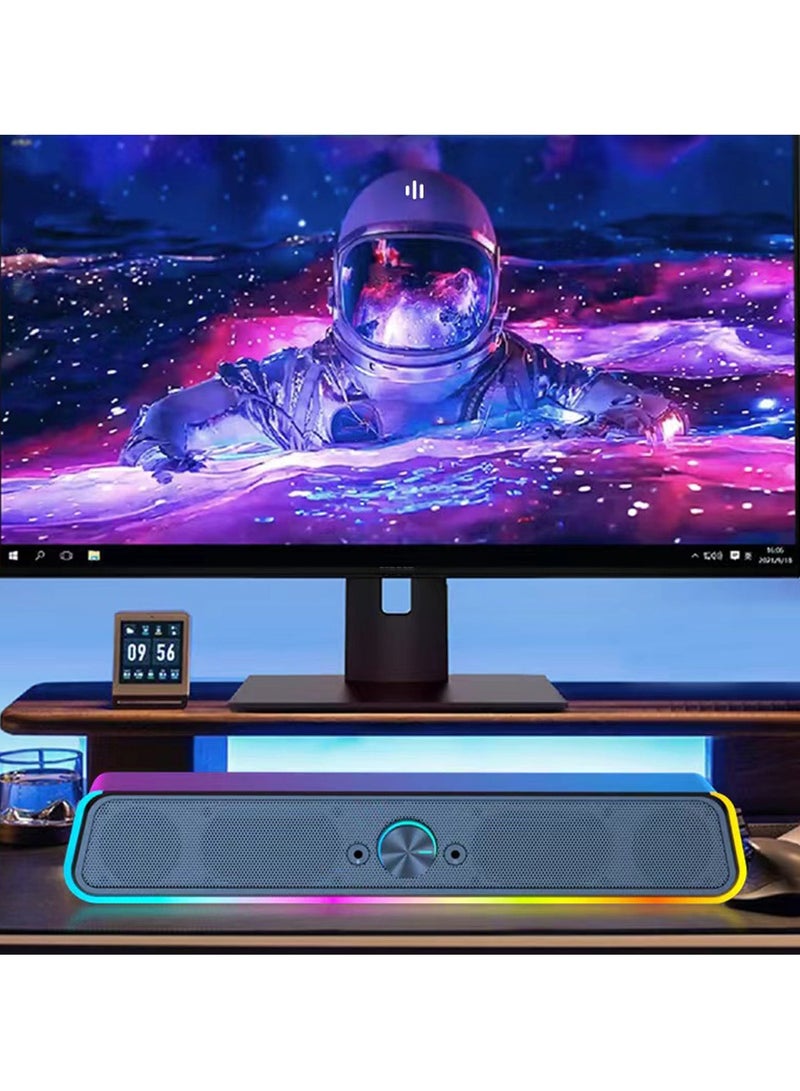 ليرفي مكبرات صوت كمبيوتر ومكبر صوت مع مصباح RGB LED ووصلة Aux مقاس 3.5 مم للألعاب والتلفزيون وسطح المكتب والكمبيوتر المحمول سماعة شاشة - Image 5