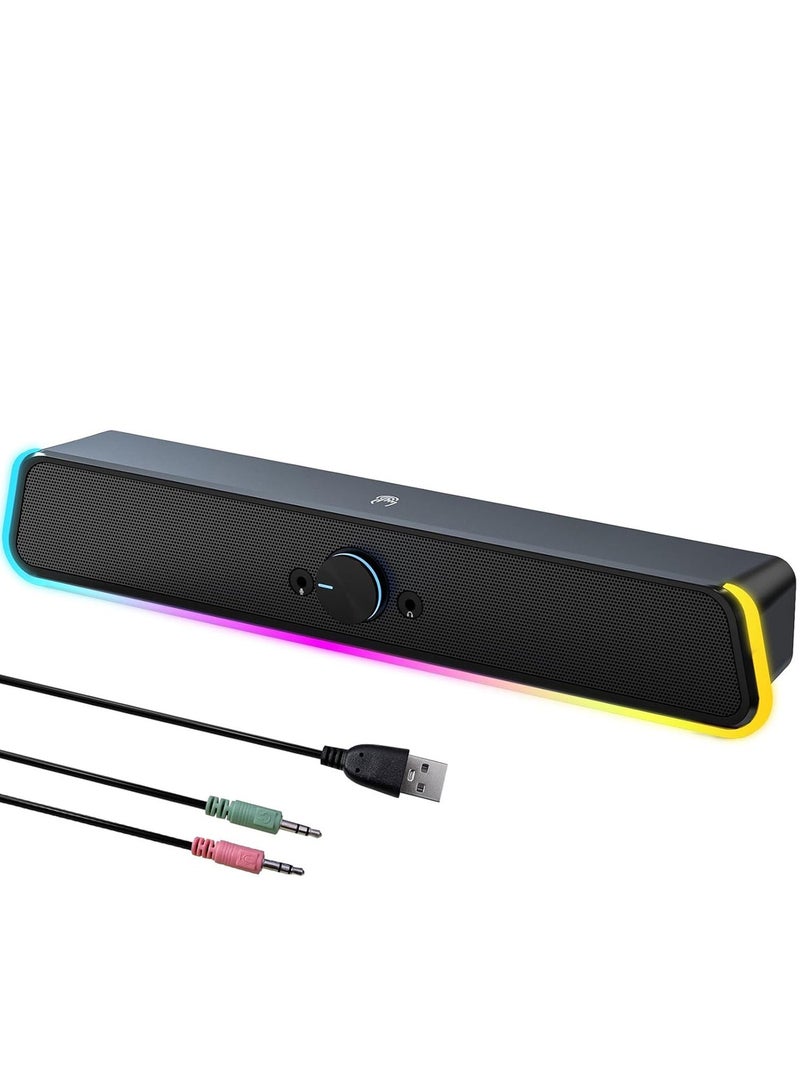 ليرفي مكبرات صوت كمبيوتر ومكبر صوت مع مصباح RGB LED ووصلة Aux مقاس 3.5 مم للألعاب والتلفزيون وسطح المكتب والكمبيوتر المحمول سماعة شاشة - Image 1