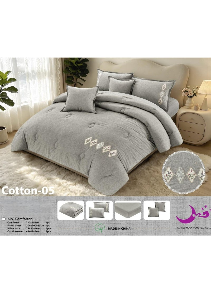 مون مفرش سرير صيفي قطن 100% يناسب سرير بحجم 200 × 200 سم، 6 قطع تصميم عصري وراقي مقاس اللحاف 230×250 سم - Image 2