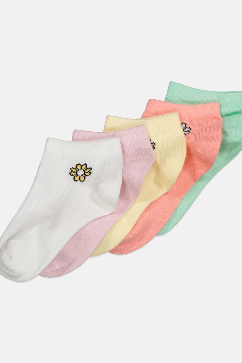 XOXO Kids Girl 5 Pair Embroidered Ankle Socks, White  - Image 2
