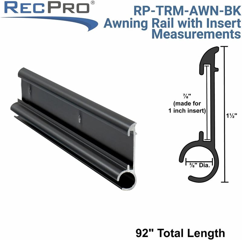 RecPro RV Awning Trim Made for Insert | Black or White Color Options | Aluminum | 92" Length | Made in The USA (2 Trim Pieces, Black) - Image 2