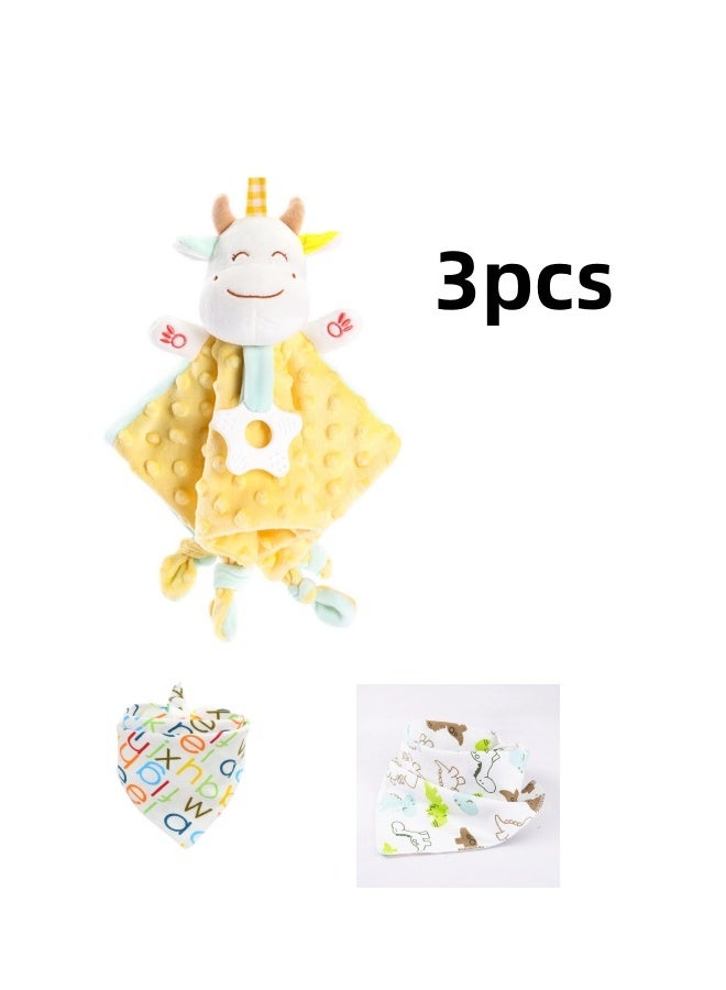 DOOKOO Baby Security Blanket With 2 Cotton Bibs New Born Cute Stuffed Animal Comfort Towel with Teether for Nursery Strollers Cots Cribs Car Seats