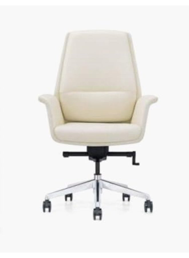 Kaliber Nexus Mid  Back Office Chair, White Leather Upholstered Finish, Padded Leatherette Armrests, Adjustable Tilt Mechanism, Lock Position, Sturdy Aluminium Base, Nylon Casters