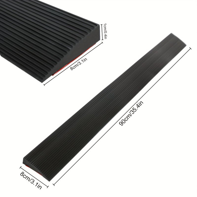 Solid Rubber Incline Ramp Step Threshold Mat 35.43 Inch Black Anti Slip Frosted Surface for Wheelchair Access Rainy Weather - Image 2