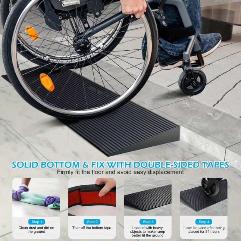 Solid Rubber Incline Ramp Step Threshold Mat 35.43 Inch Black Anti Slip Frosted Surface for Wheelchair Access Rainy Weather - Image 4