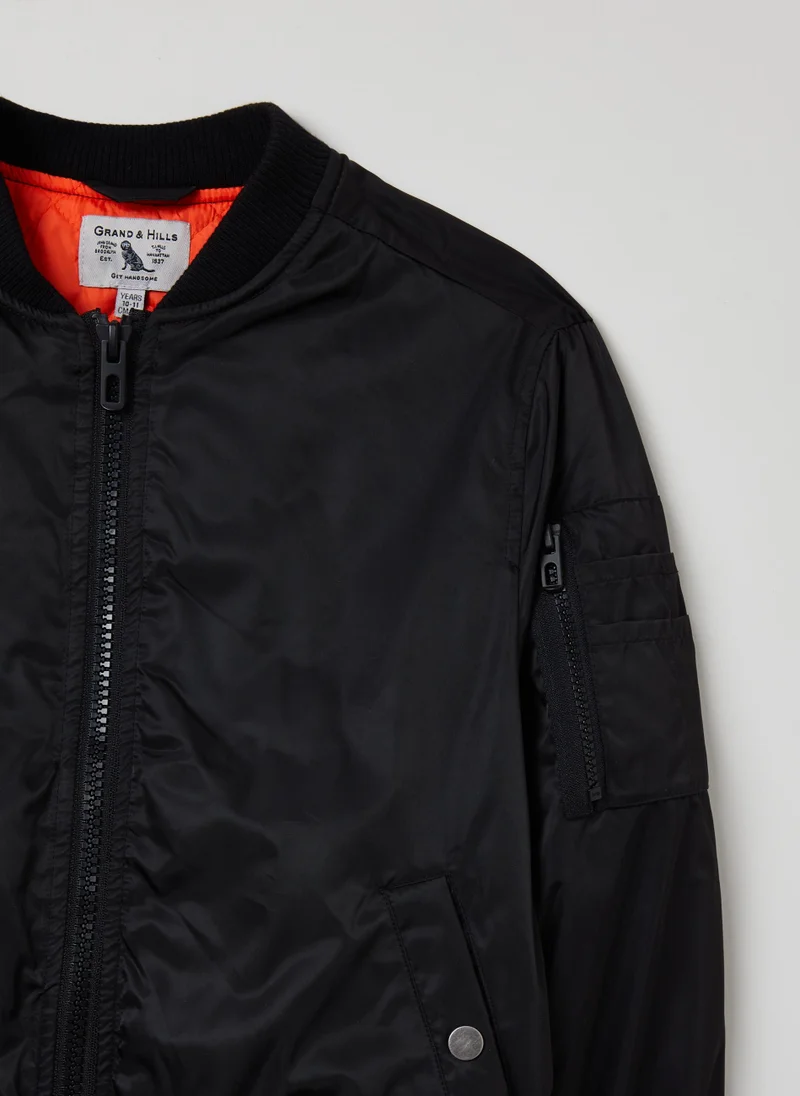 او في اس Solid colour aviator bomber jacket