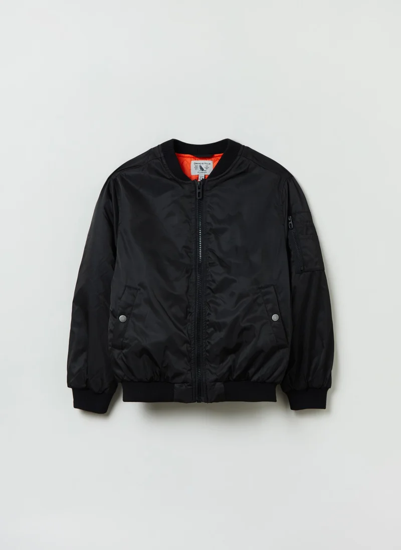 او في اس Solid colour aviator bomber jacket
