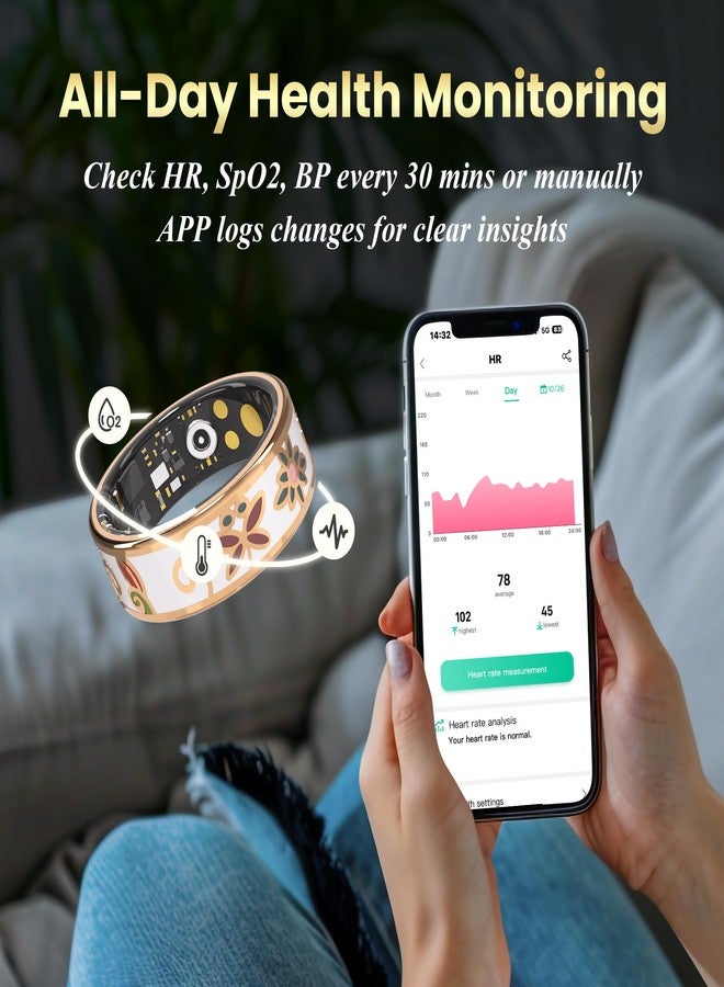 lumthou Enamel Craft Smart Ring for Women & Men - No Subscription Fee Fitness Tracker with Sleep Tracking, Heart Rate, SpO2 - IP68 Waterproof for iPhone Android - Activity Tracker, Remote Camera (9) - Image 5